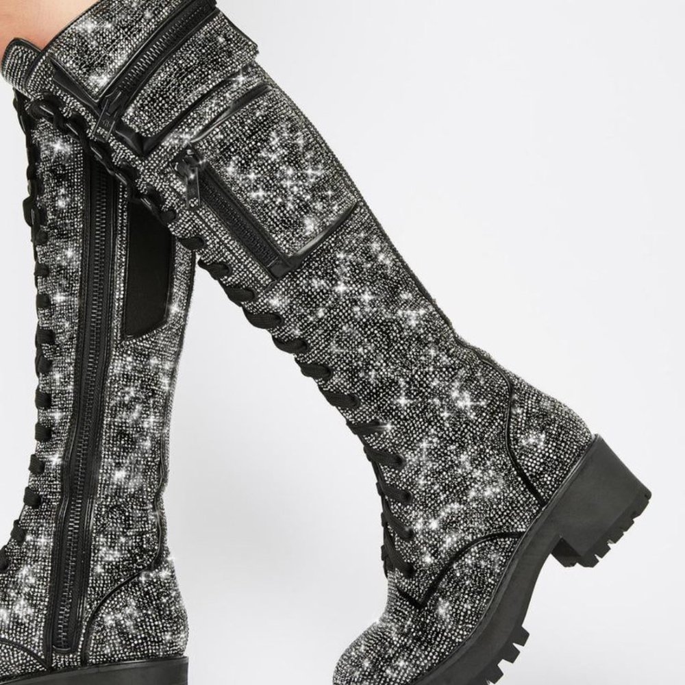 Club Exx Bling Brigade Pocket Combat Boots 10 Obsidian